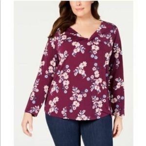 Style & Co Printed Twist-Neckline Top Plus 2X
